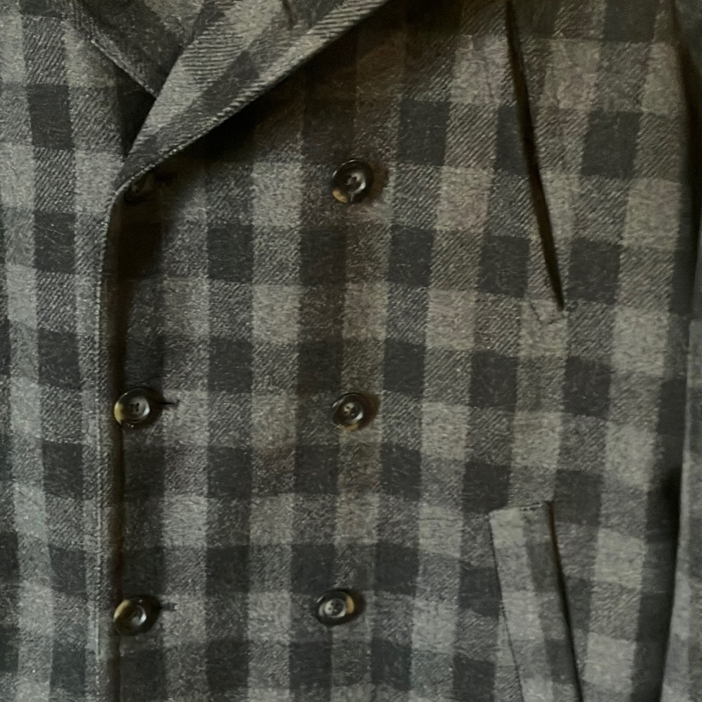 Calvin Klein Black and Gray Plaid Pea Coat - Picture 4 of 8